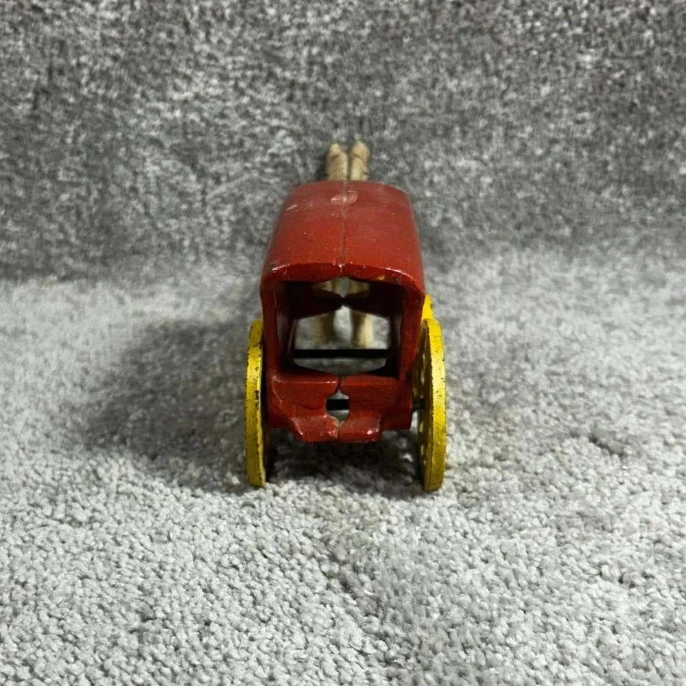 Vintage Cast Iron Ice Wagon Red Horse Drawn Carriage Toy Antique Style 6.5in